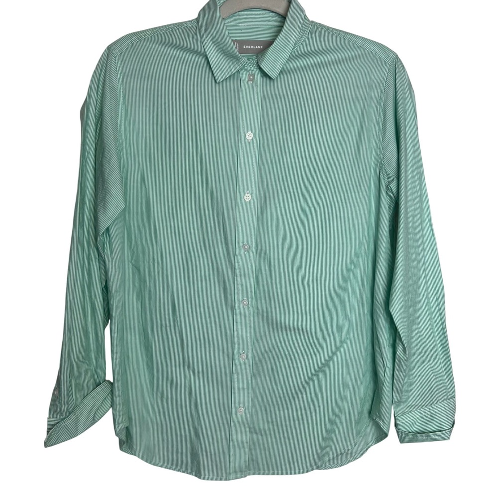 Everlane Women's Button‎ Down Shirt Striped Green Cotton